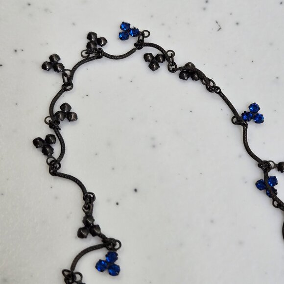 Bellagio Blue Necklace Rhinestone Crystal Dainty 15 Inch Black Small Delicate - Picture 9 of 10